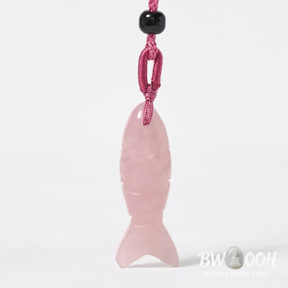 Buddha Stones Carving Koi Fish Pink Crystal Indian Agate Amethyst Warmth Prosperity Necklace Pendant - BWOOOH