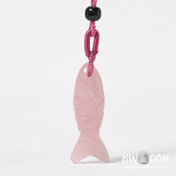 Buddha Stones Carving Koi Fish Pink Crystal Indian Agate Amethyst Warmth Prosperity Necklace Pendant - BWOOOH