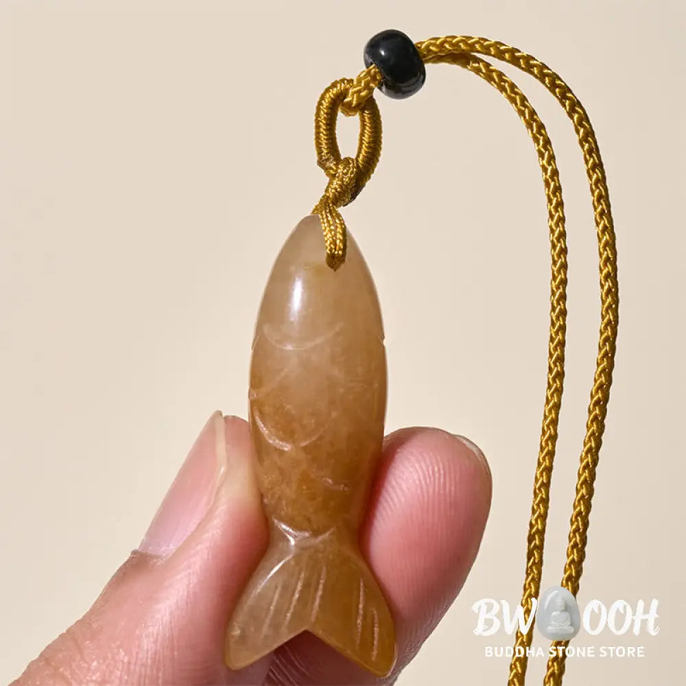 Buddha Stones Carving Koi Fish Pink Crystal Indian Agate Amethyst Warmth Prosperity Necklace Pendant - BWOOOH