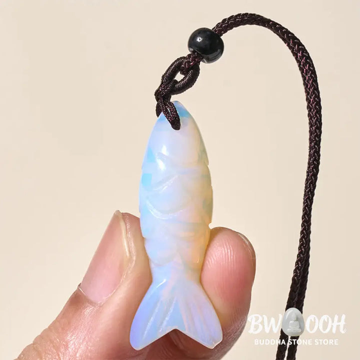 Buddha Stones Carving Koi Fish Pink Crystal Indian Agate Amethyst Warmth Prosperity Necklace Pendant - BWOOOH