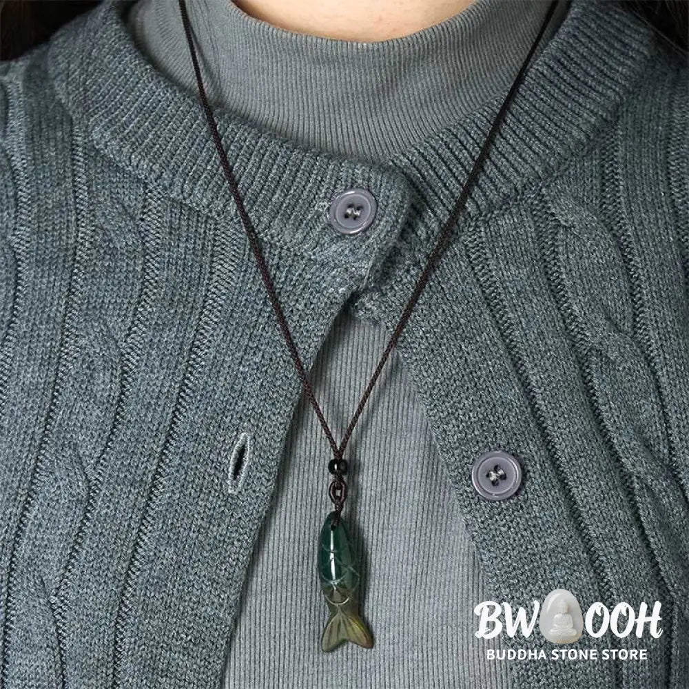 Buddha Stones Carving Koi Fish Pink Crystal Indian Agate Amethyst Warmth Prosperity Necklace Pendant - BWOOOH