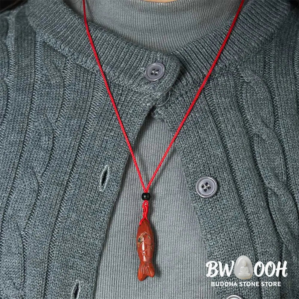 Buddha Stones Carving Koi Fish Pink Crystal Indian Agate Amethyst Warmth Prosperity Necklace Pendant - BWOOOH