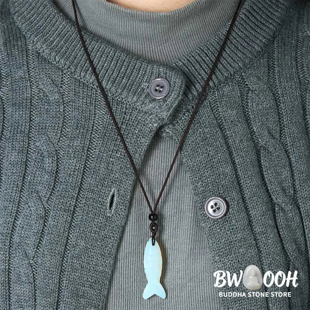Buddha Stones Carving Koi Fish Pink Crystal Indian Agate Amethyst Warmth Prosperity Necklace Pendant - BWOOOH