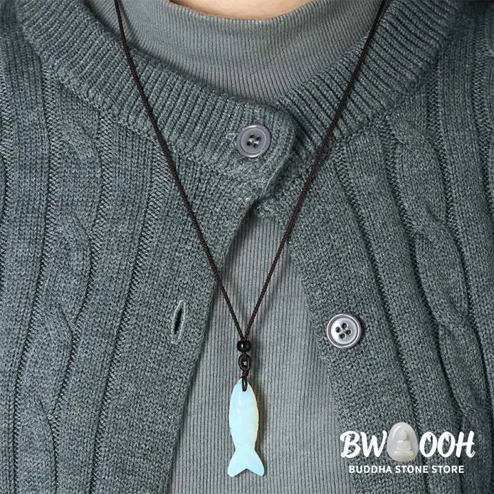 Buddha Stones Carving Koi Fish Pink Crystal Indian Agate Amethyst Warmth Prosperity Necklace Pendant - BWOOOH