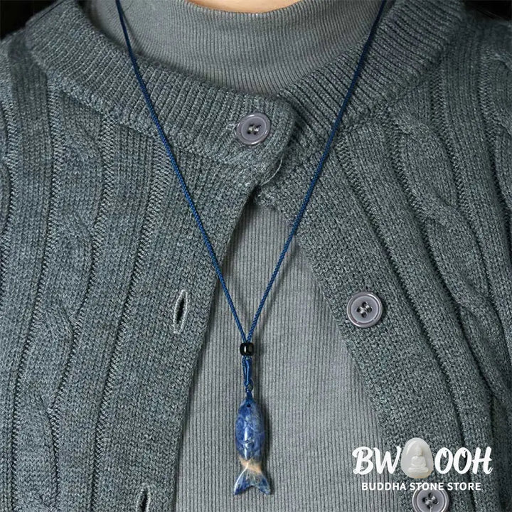 Buddha Stones Carving Koi Fish Pink Crystal Indian Agate Amethyst Warmth Prosperity Necklace Pendant - BWOOOH