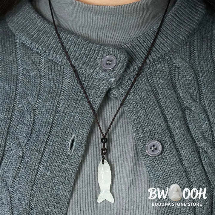 Buddha Stones Carving Koi Fish Pink Crystal Indian Agate Amethyst Warmth Prosperity Necklace Pendant - BWOOOH