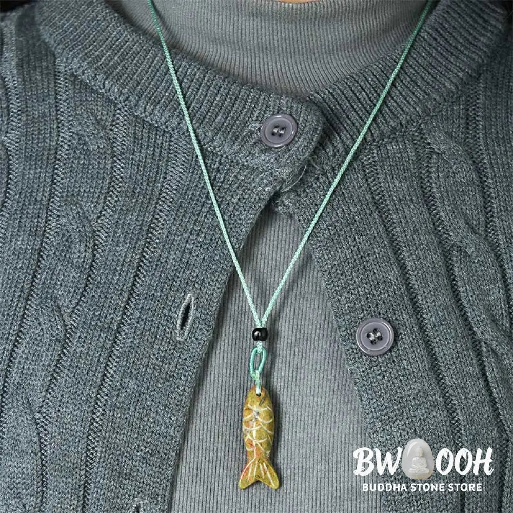 Buddha Stones Carving Koi Fish Pink Crystal Indian Agate Amethyst Warmth Prosperity Necklace Pendant - BWOOOH