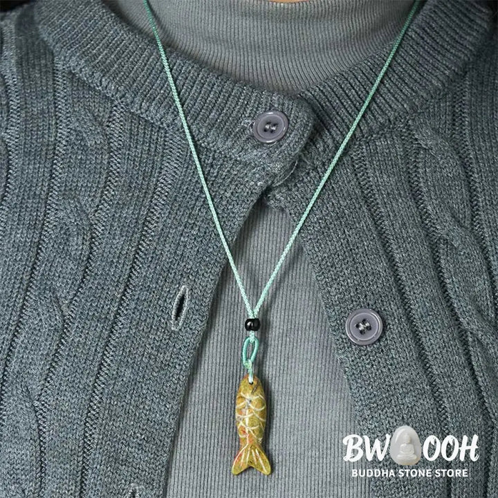 Buddha Stones Carving Koi Fish Pink Crystal Indian Agate Amethyst Warmth Prosperity Necklace Pendant - BWOOOH
