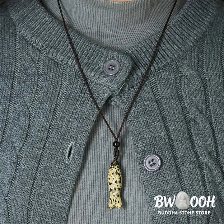 Buddha Stones Carving Koi Fish Pink Crystal Indian Agate Amethyst Warmth Prosperity Necklace Pendant - BWOOOH