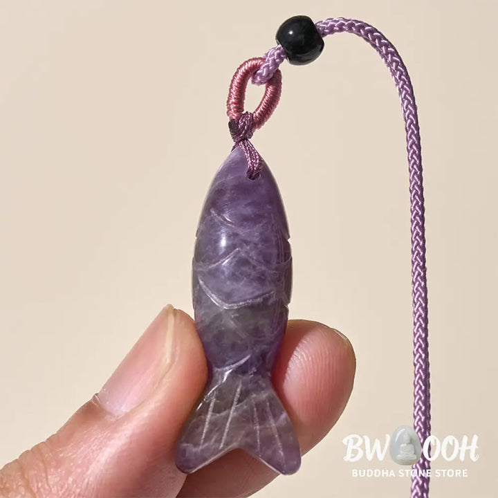 Buddha Stones Carving Koi Fish Pink Crystal Indian Agate Amethyst Warmth Prosperity Necklace Pendant - BWOOOH
