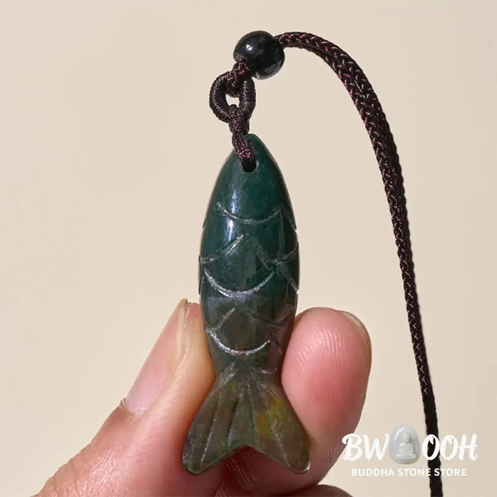 Buddha Stones Carving Koi Fish Pink Crystal Indian Agate Amethyst Warmth Prosperity Necklace Pendant - BWOOOH
