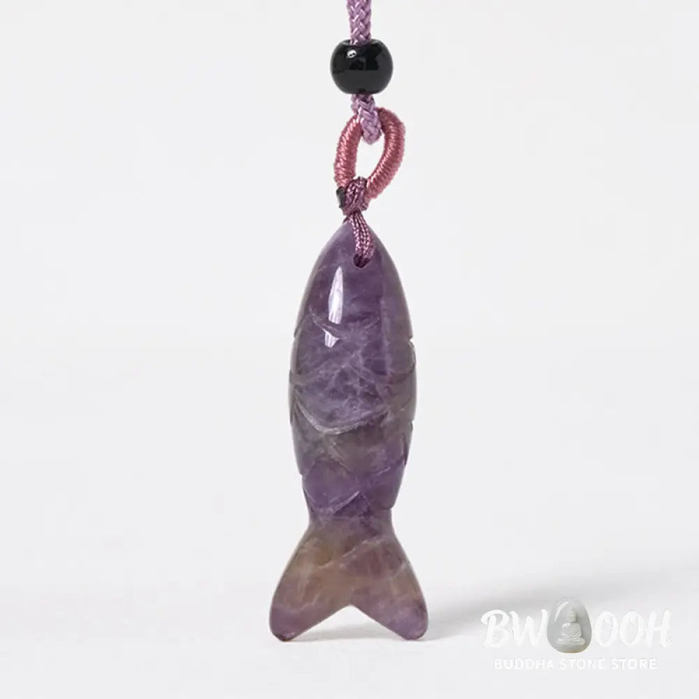 Buddha Stones Carving Koi Fish Pink Crystal Indian Agate Amethyst Warmth Prosperity Necklace Pendant - BWOOOH