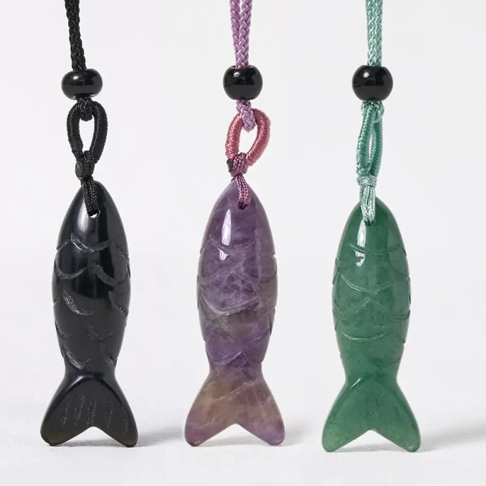 Buddha Stones Carving Koi Fish Pink Crystal Indian Agate Amethyst Warmth Prosperity Necklace Pendant - BWOOOH