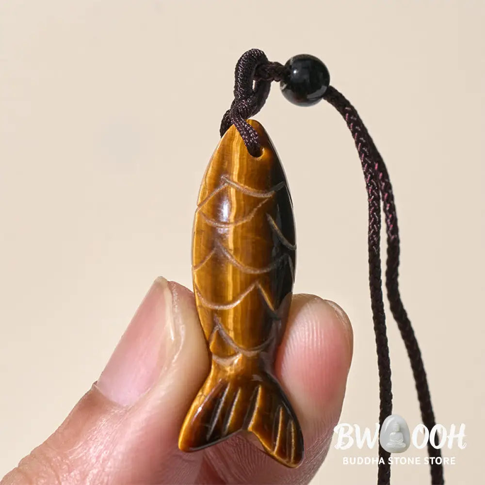 Buddha Stones Carving Koi Fish Pink Crystal Indian Agate Amethyst Warmth Prosperity Necklace Pendant - BWOOOH
