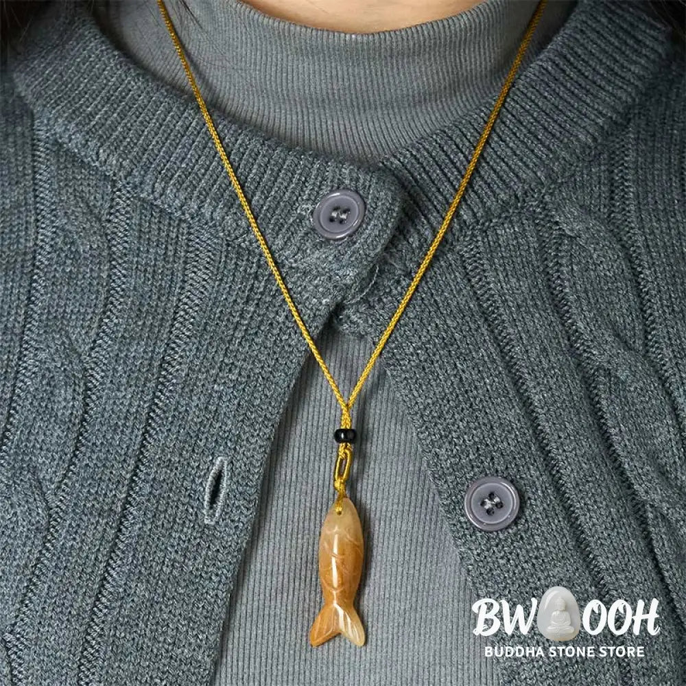 Buddha Stones Carving Koi Fish Pink Crystal Indian Agate Amethyst Warmth Prosperity Necklace Pendant - BWOOOH