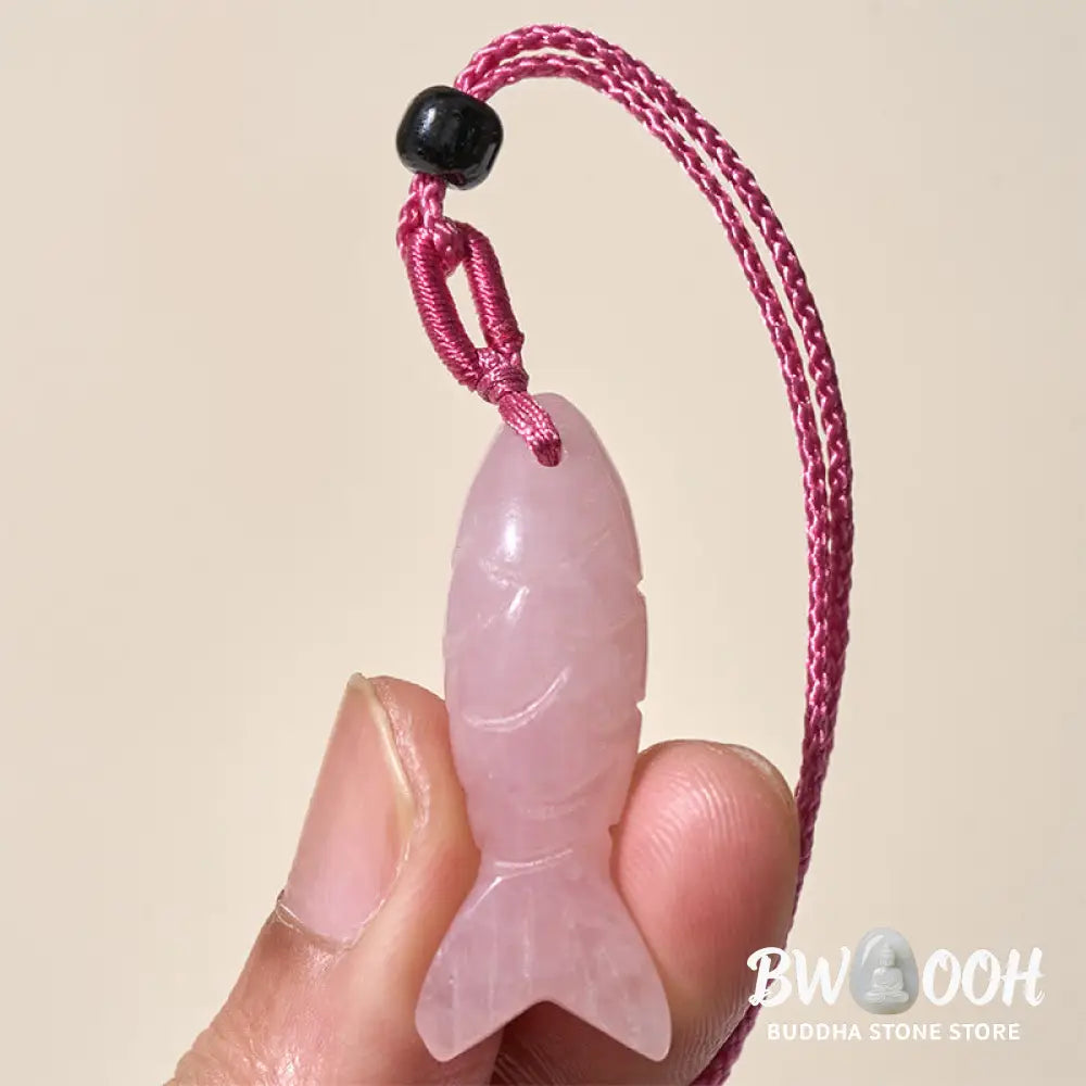 Buddha Stones Carving Koi Fish Pink Crystal Indian Agate Amethyst Warmth Prosperity Necklace Pendant - BWOOOH