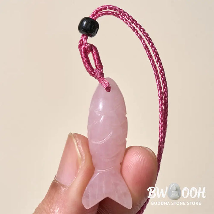 Buddha Stones Carving Koi Fish Pink Crystal Indian Agate Amethyst Warmth Prosperity Necklace Pendant - BWOOOH