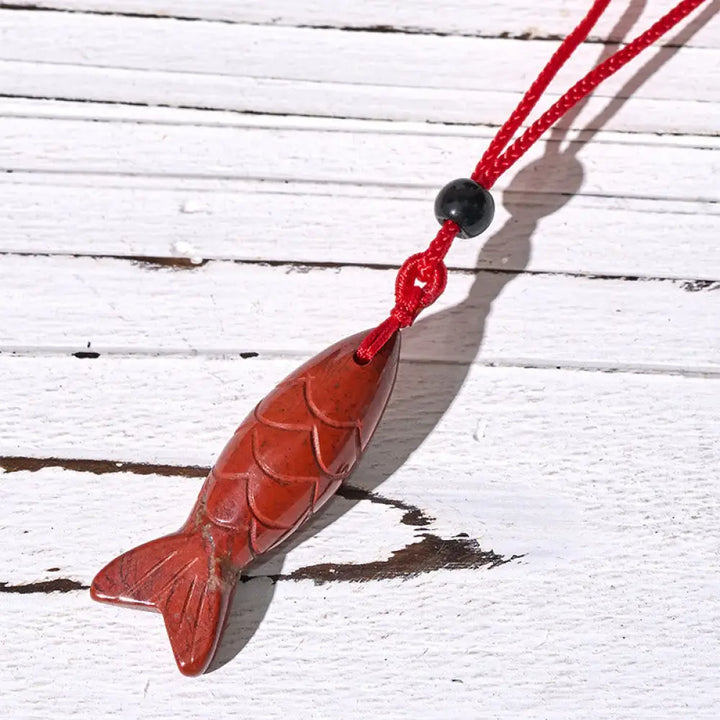 Buddha Stones Carving Koi Fish Pink Crystal Indian Agate Amethyst Warmth Prosperity Necklace Pendant - BWOOOH - Red