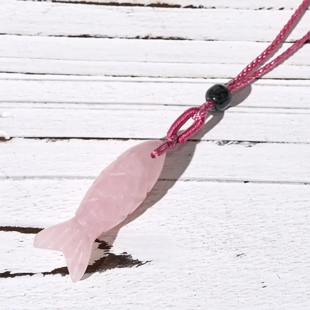 Buddha Stones Carving Koi Fish Pink Crystal Indian Agate Amethyst Warmth Prosperity Necklace Pendant - BWOOOH - Pink