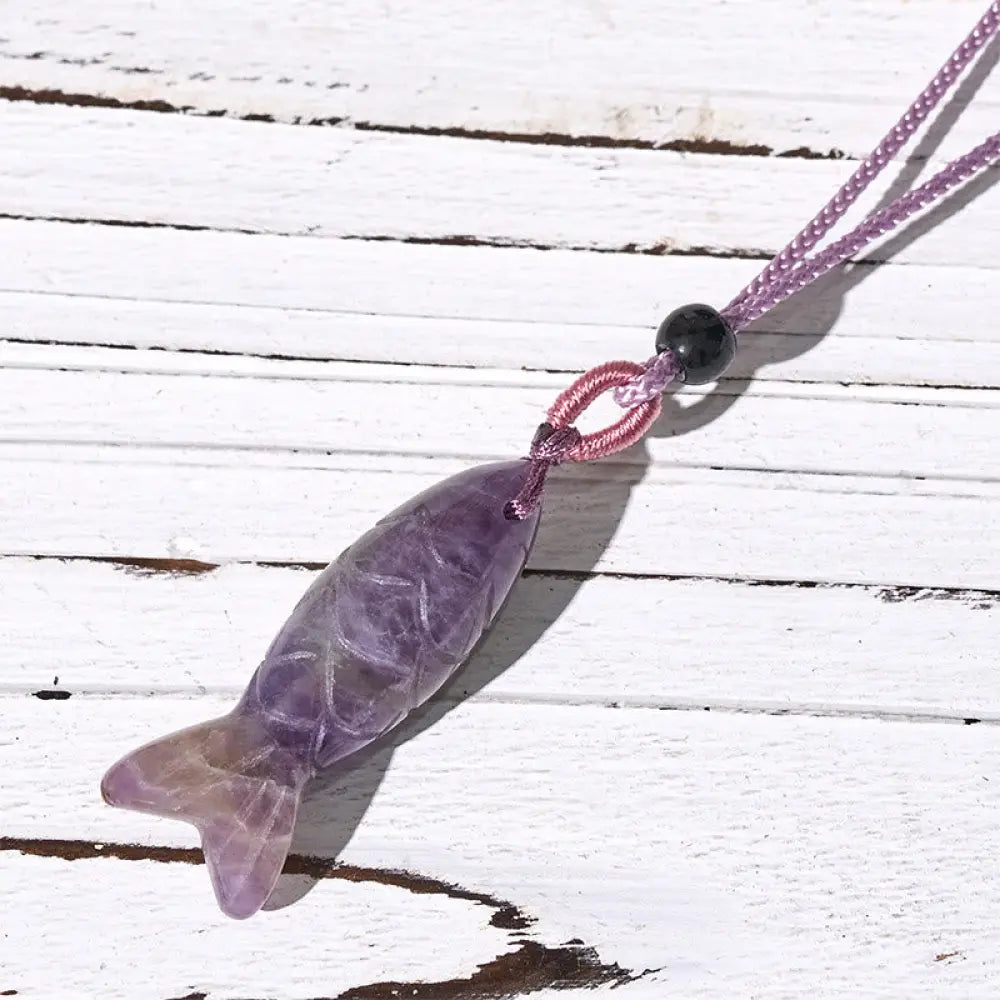 Buddha Stones Carving Koi Fish Pink Crystal Indian Agate Amethyst Warmth Prosperity Necklace Pendant - BWOOOH