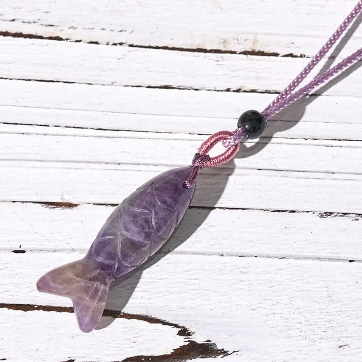 Buddha Stones Carving Koi Fish Pink Crystal Indian Agate Amethyst Warmth Prosperity Necklace Pendant - BWOOOH