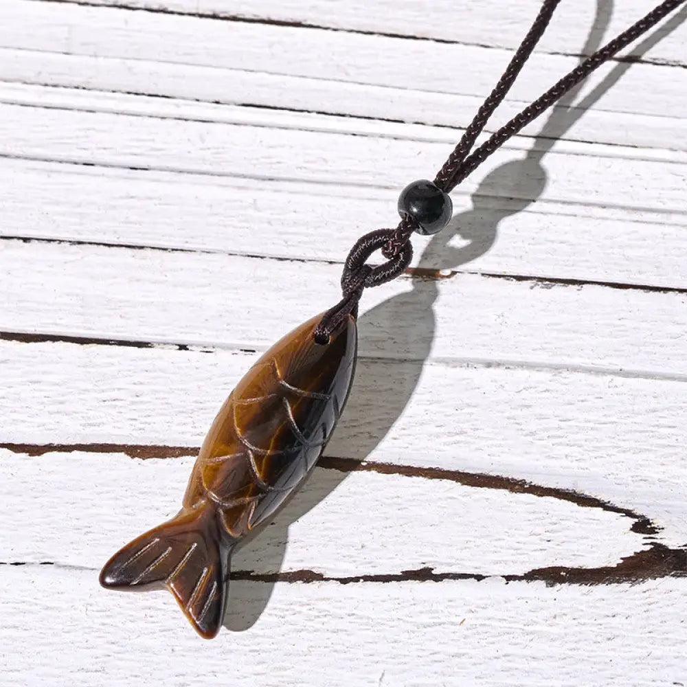 Buddha Stones Carving Koi Fish Pink Crystal Indian Agate Amethyst Warmth Prosperity Necklace Pendant - BWOOOH - Tiger