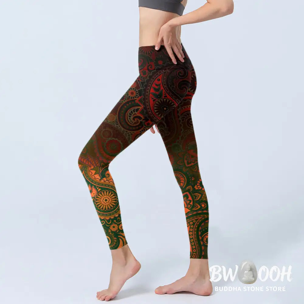 Buddha Stones Cashew Flower Paisley Print Gym Leggings Women&