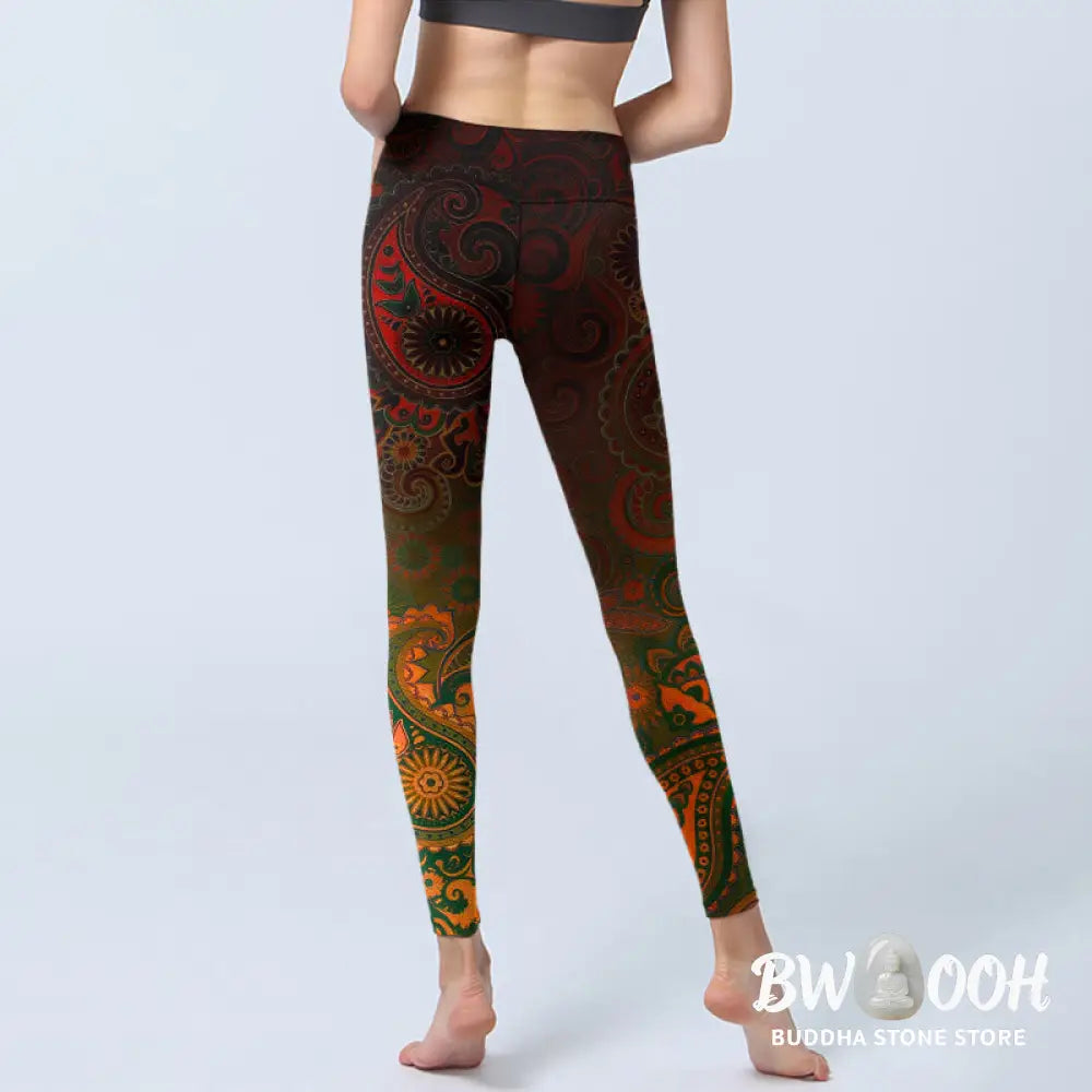 Buddha Stones Cashew Flower Paisley Print Gym Leggings Women&