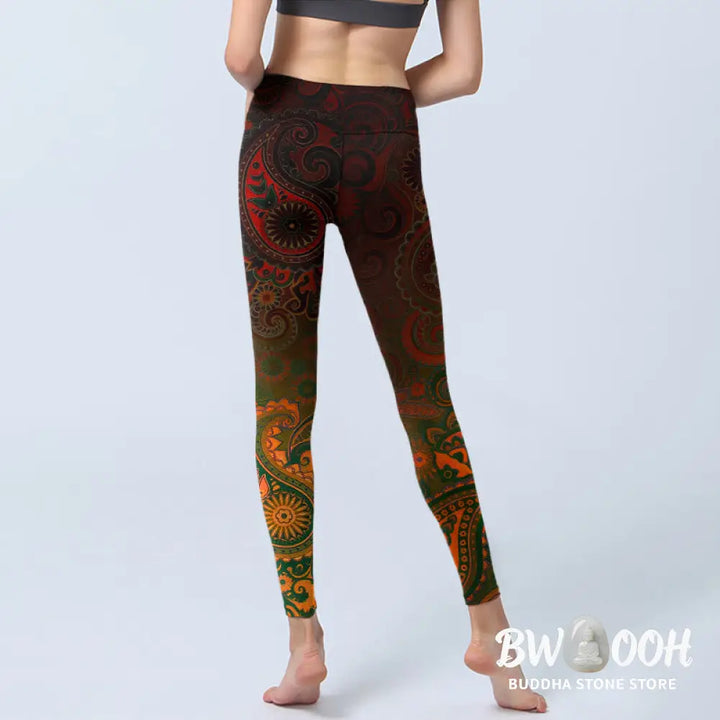 Buddha Stones Cashew Flower Paisley Print Gym Leggings Women&