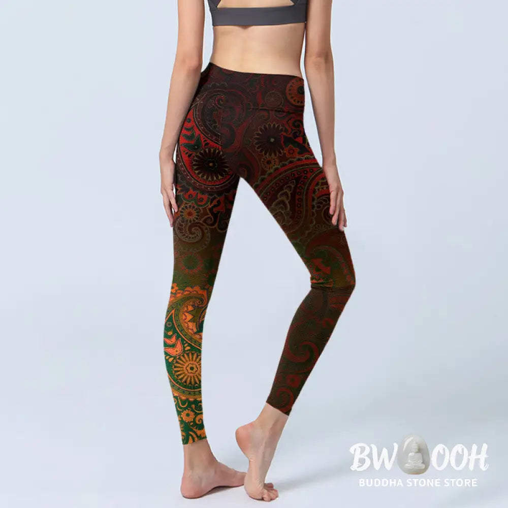 Buddha Stones Cashew Flower Paisley Print Gym Leggings Women&