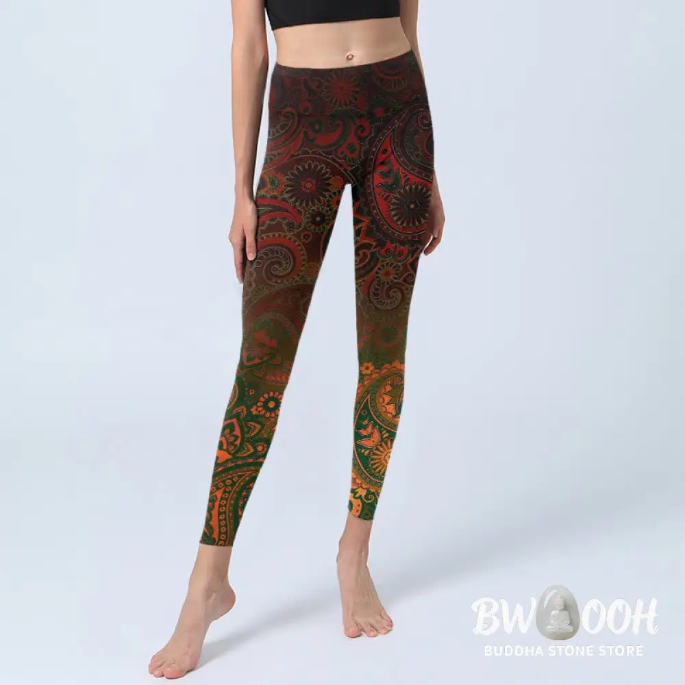 Buddha Stones Cashew Flower Paisley Print Gym Leggings Women&