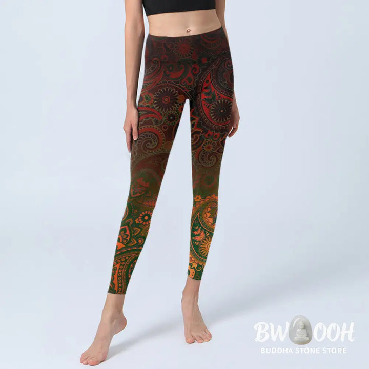Buddha Stones Cashew Flower Paisley Print Gym Leggings Women&