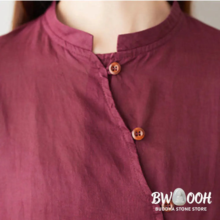 Buddha Stones Casual 2pcs Plain Three Quarter Sleeve Slanted Collar Shirt Top Wide Leg Pants With Pockets Meditation
