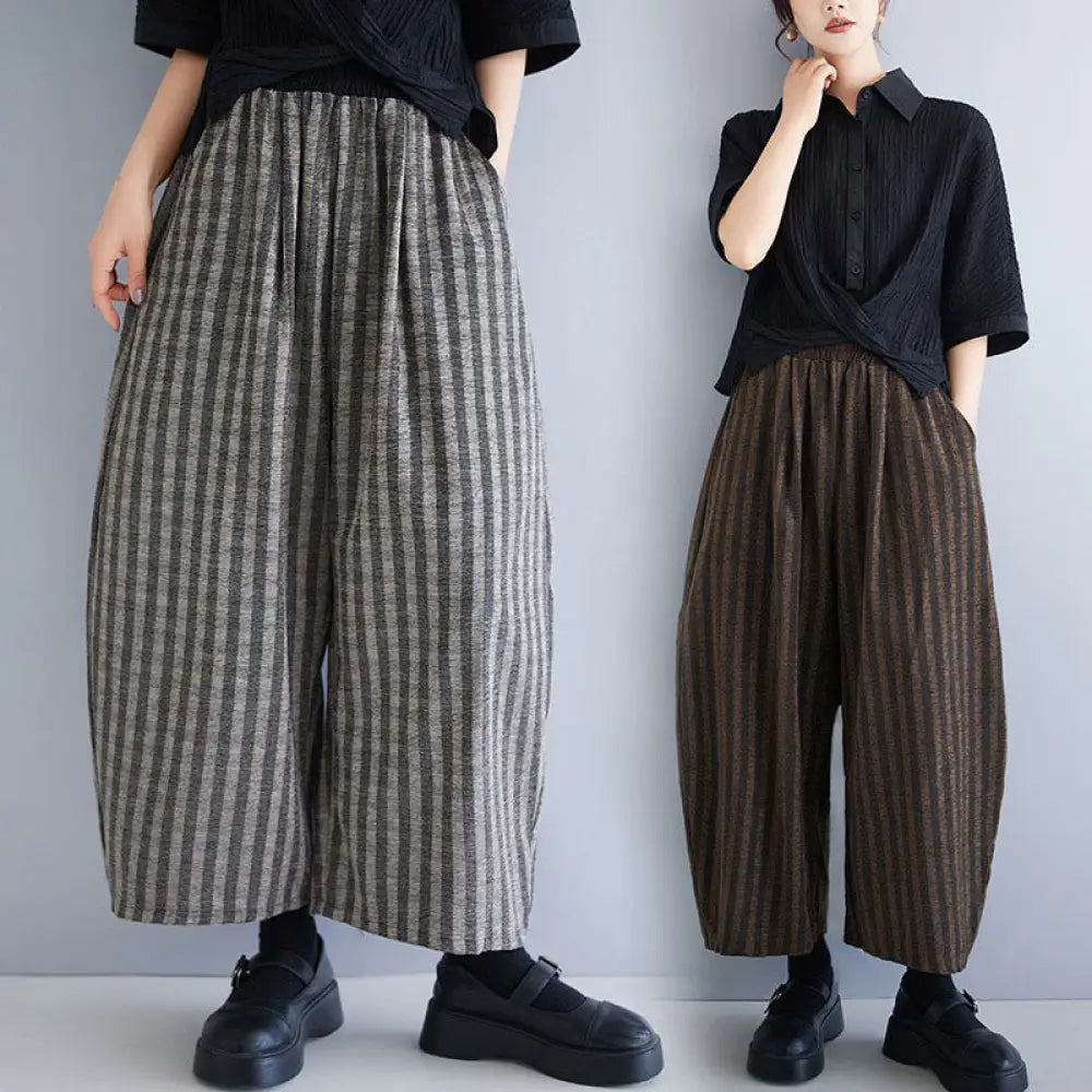 BWOOOH printed wide-leg yoga pants - Casual 7-8 Length Corduroy Stripes Women