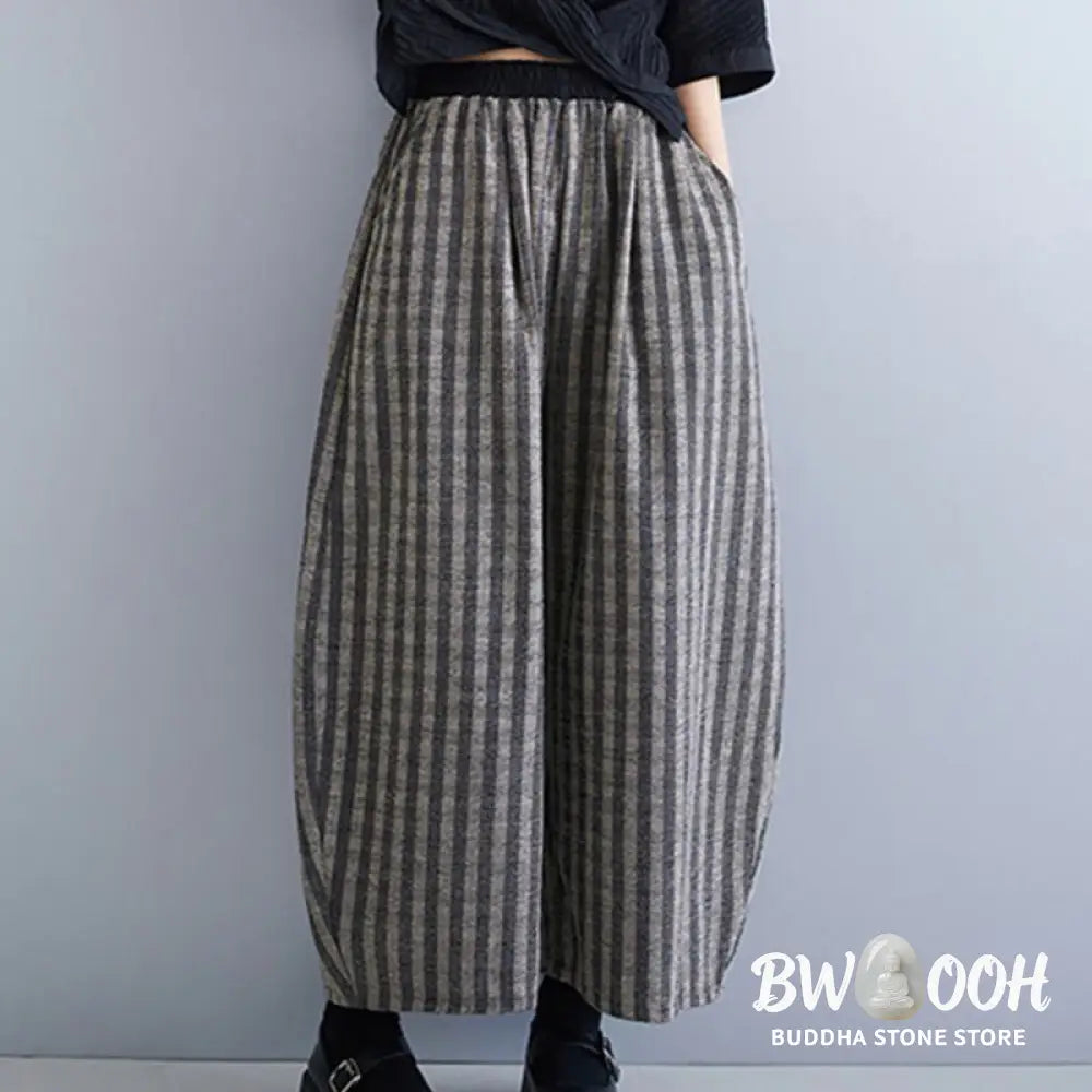 Buddha Stones Casual 7-8 Length Corduroy Stripes Women’s Polyester Wide Leg Pants With Pockets - Women’s Wide Leg Pants