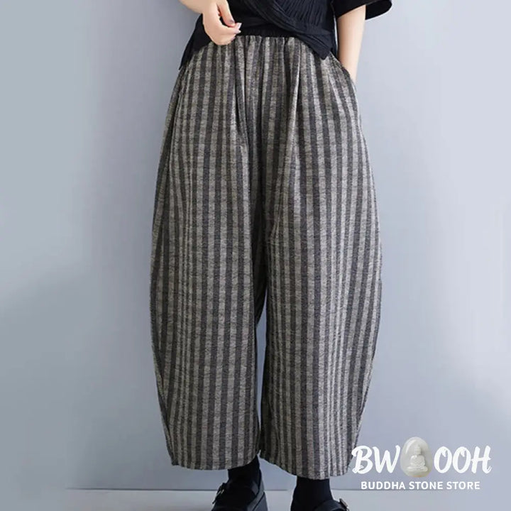 Buddha Stones Casual 7-8 Length Corduroy Stripes Women’s Polyester Wide Leg Pants With Pockets - Women’s Wide Leg Pants