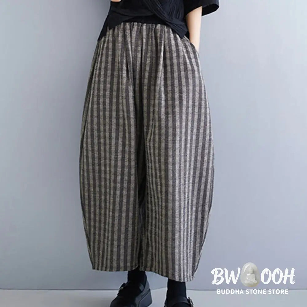 Buddha Stones Casual 7-8 Length Corduroy Stripes Women’s Polyester Wide Leg Pants With Pockets - Women’s Wide Leg Pants