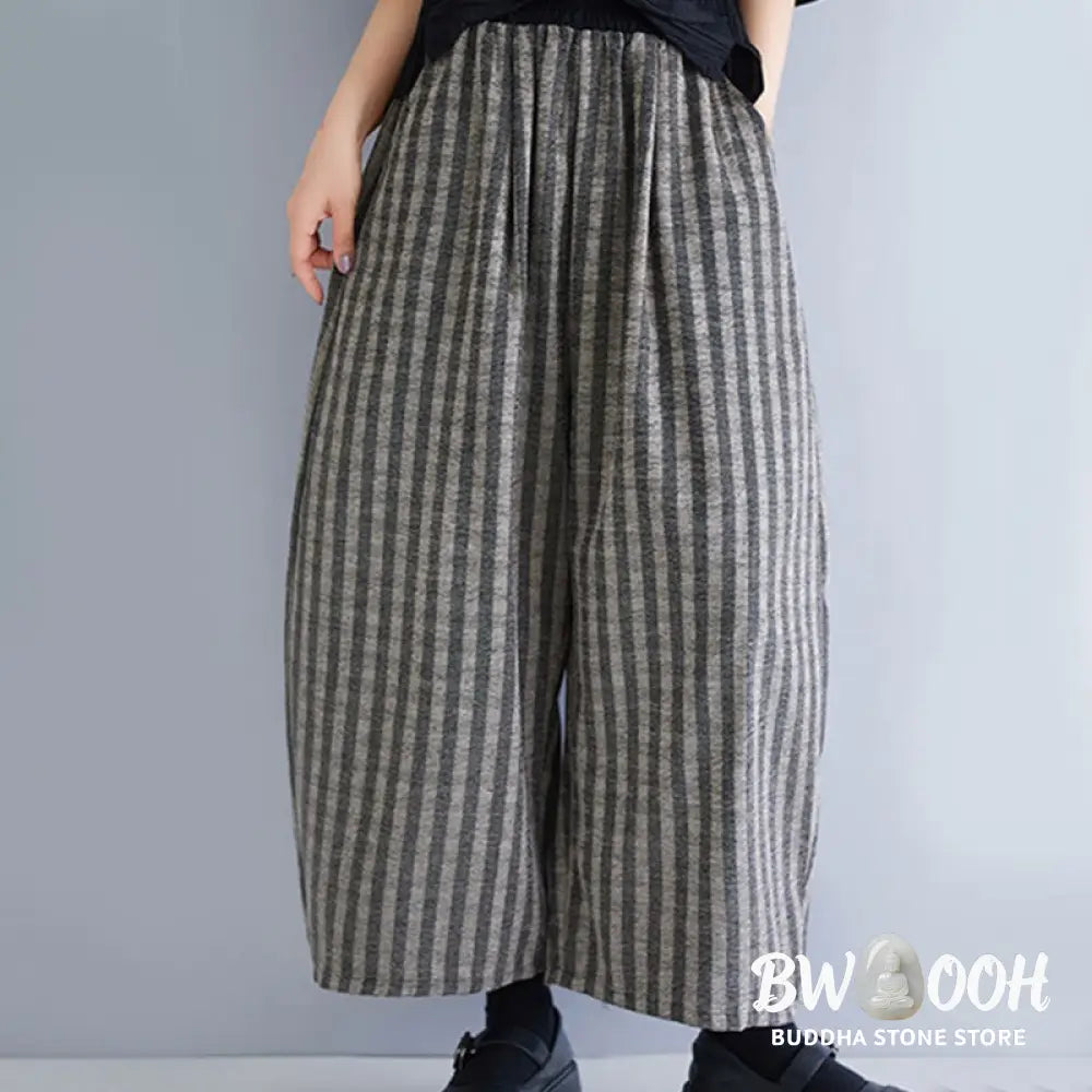 Buddha Stones Casual 7-8 Length Corduroy Stripes Women’s Polyester Wide Leg Pants With Pockets - Women’s Wide Leg Pants