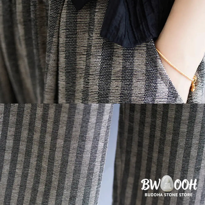 Buddha Stones Casual 7-8 Length Corduroy Stripes Women’s Polyester Wide Leg Pants With Pockets - Women’s Wide Leg Pants