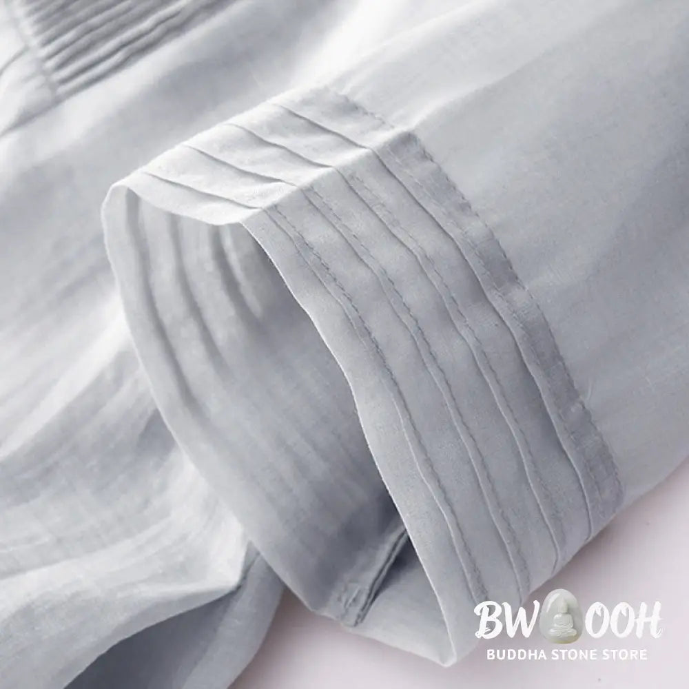 Buddha Stones Casual Accordion Pleat Plain V-neck Short Sleeve Cotton Midi Dress With Pockets - Midi Dress
