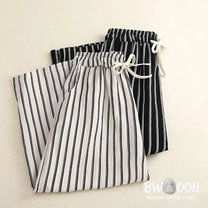 BWOOOH printed wide-leg yoga pants - Casual Acrylic Stripe Lace-up Women&