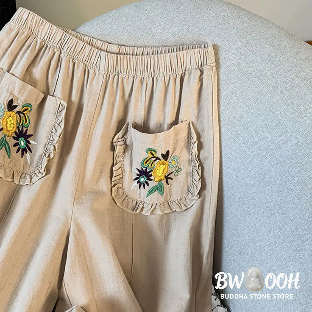 BWOOOH printed wide-leg yoga pants - Casual Beige Embroidery Women&