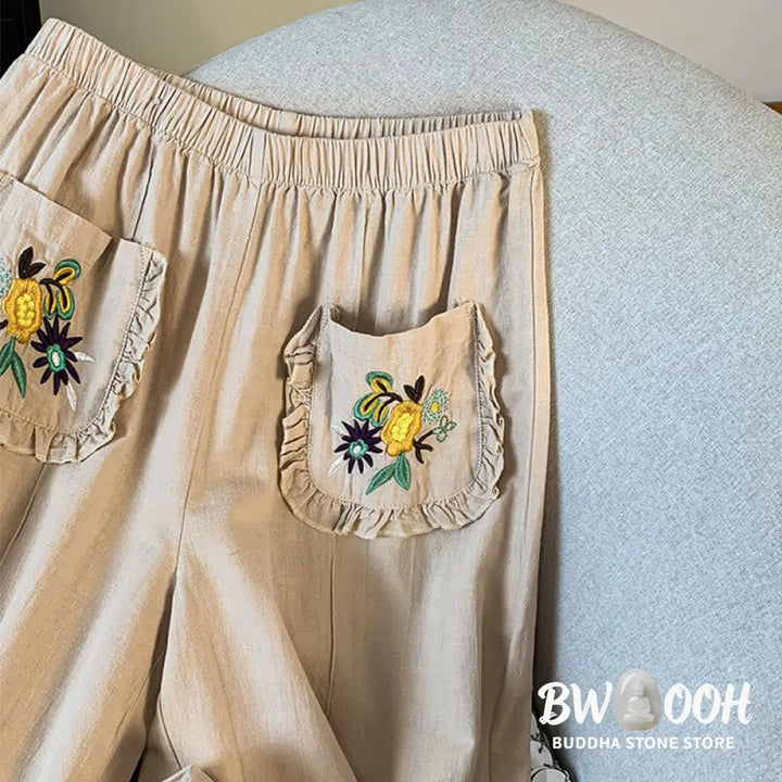 BWOOOH printed wide-leg yoga pants - Casual Beige Embroidery Women&