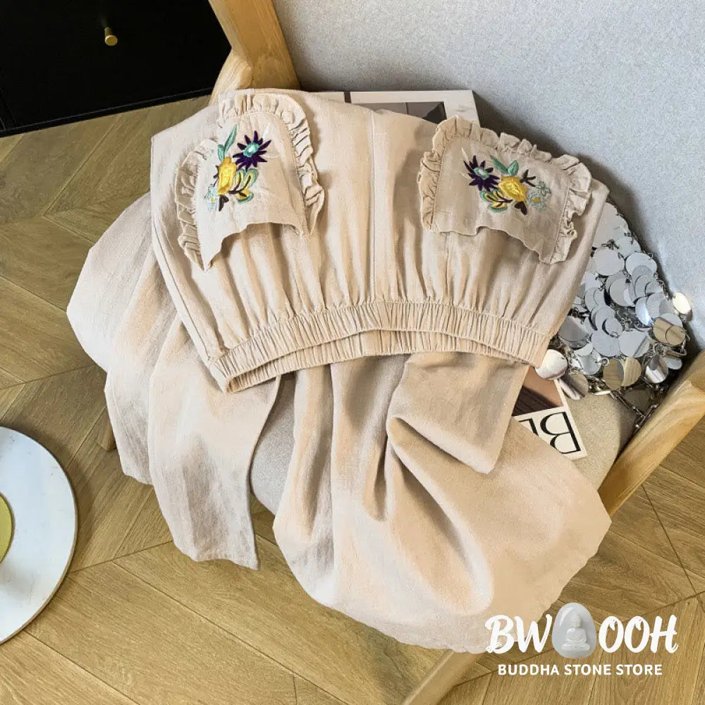BWOOOH printed wide-leg yoga pants - Casual Beige Embroidery Women&