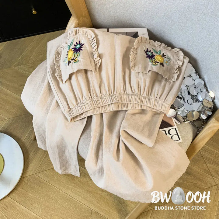 BWOOOH printed wide-leg yoga pants - Casual Beige Embroidery Women&