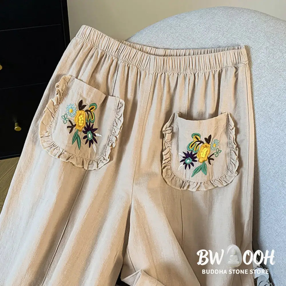 BWOOOH printed wide-leg yoga pants - Casual Beige Embroidery Women&