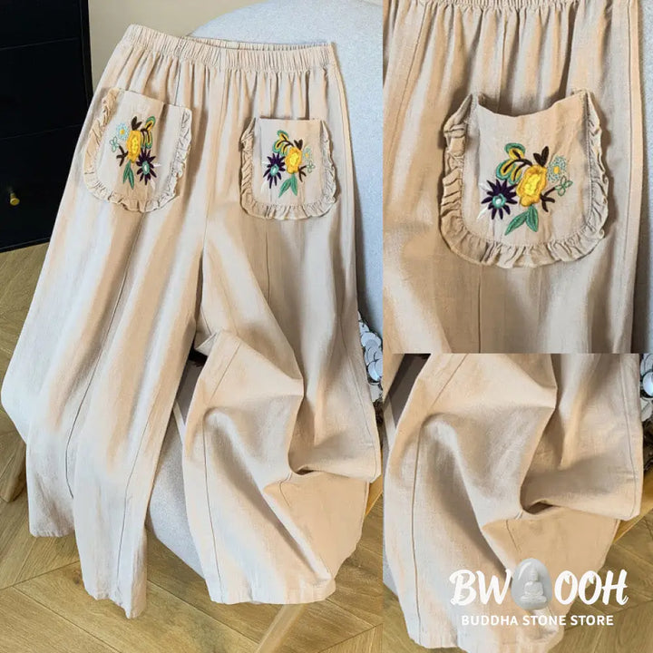 BWOOOH printed wide-leg yoga pants - Casual Beige Embroidery Women&