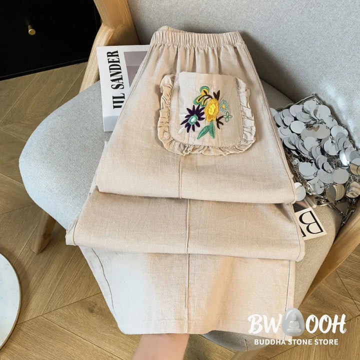 BWOOOH printed wide-leg yoga pants - Casual Beige Embroidery Women&