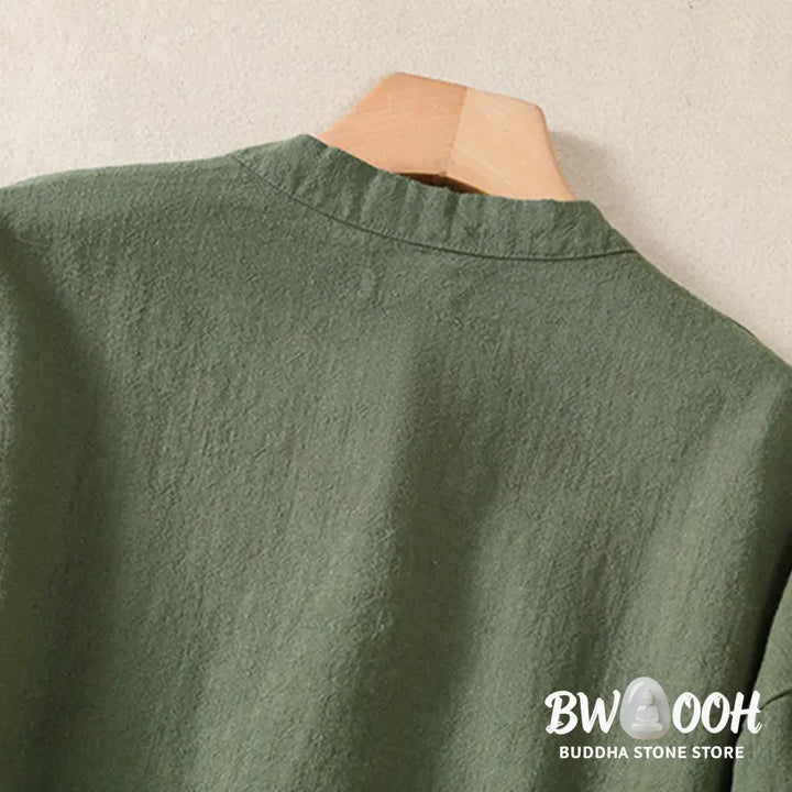 Buddha Stones Casual Buttons Crew Neck Cotton Women’s Long Sleeve Shirt With Pockets - Women’s Shirts