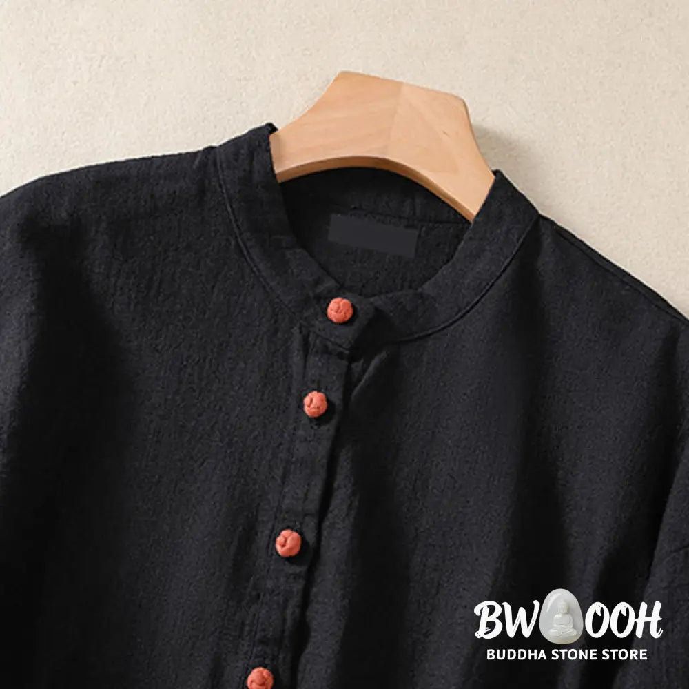 Buddha Stones Casual Buttons Crew Neck Cotton Women’s Long Sleeve Shirt With Pockets - Women’s Shirts